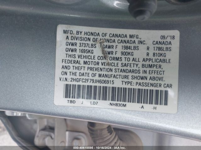 Photo 8 VIN: 2HGFC2F79JH606915 - HONDA CIVIC 