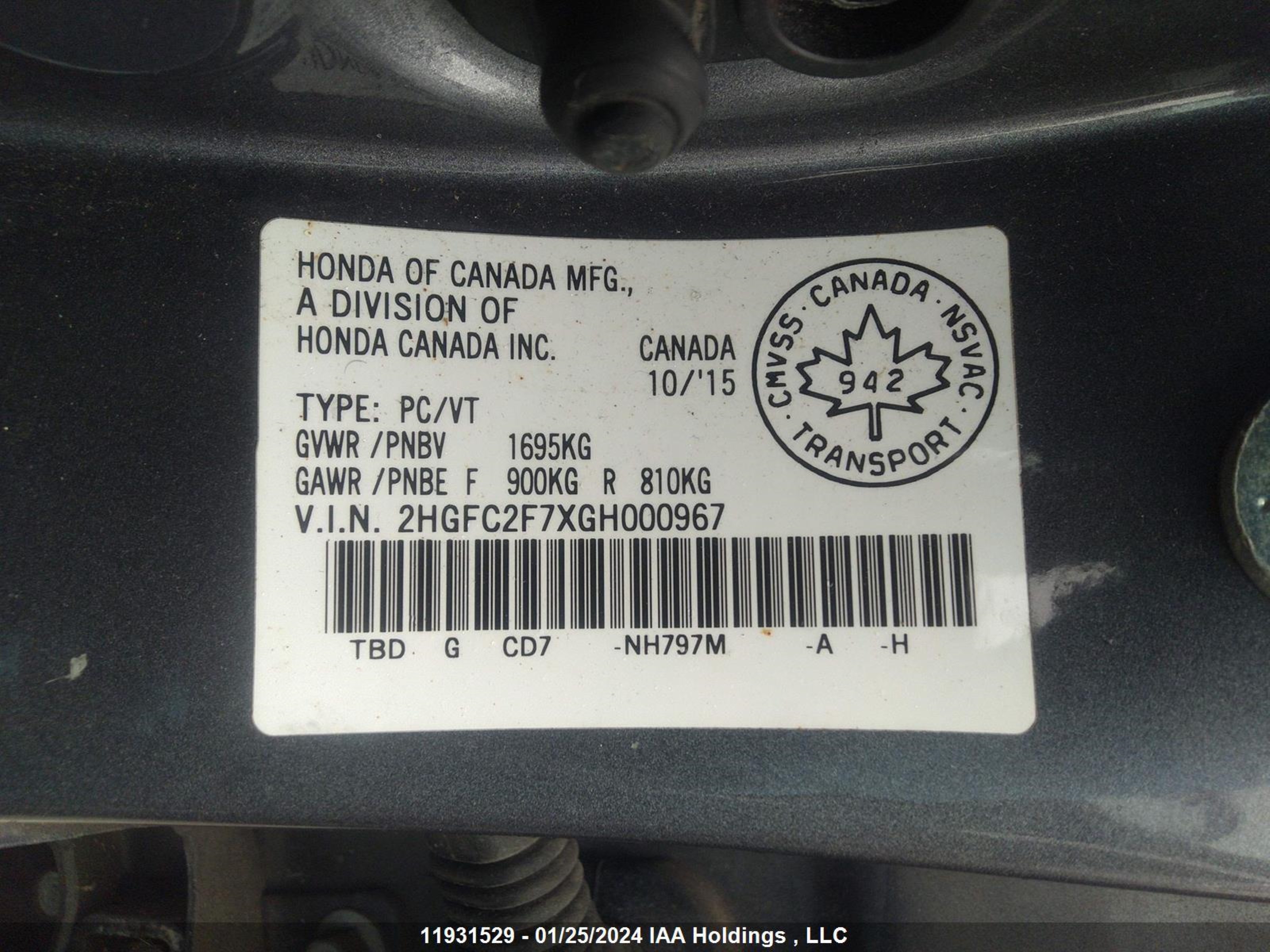 Photo 8 VIN: 2HGFC2F7XGH000967 - HONDA CIVIC 