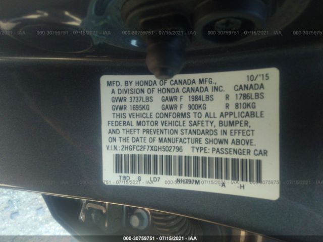 Photo 8 VIN: 2HGFC2F7XGH502796 - HONDA CIVIC SEDAN 