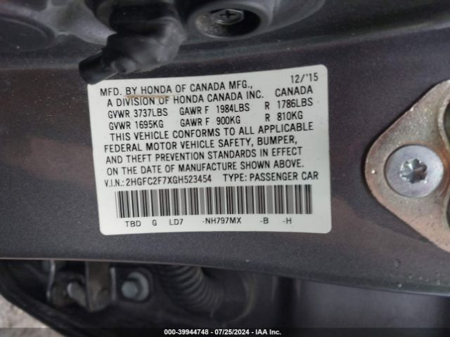 Photo 8 VIN: 2HGFC2F7XGH523454 - HONDA CIVIC 