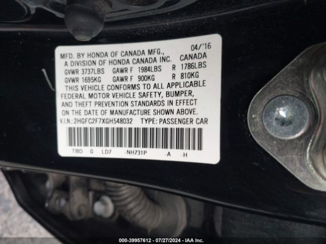 Photo 8 VIN: 2HGFC2F7XGH548032 - HONDA CIVIC 