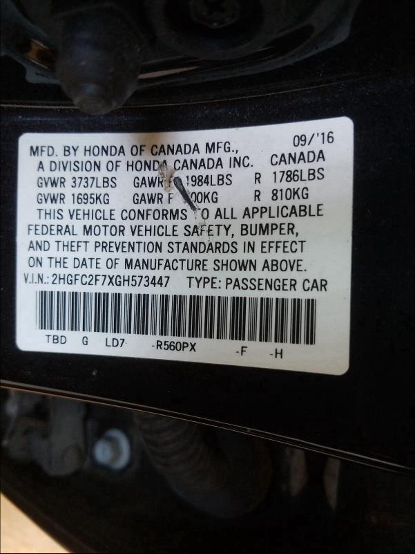 Photo 9 VIN: 2HGFC2F7XGH573447 - HONDA CIVIC EX 