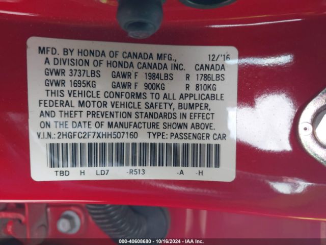 Photo 8 VIN: 2HGFC2F7XHH507160 - HONDA CIVIC 