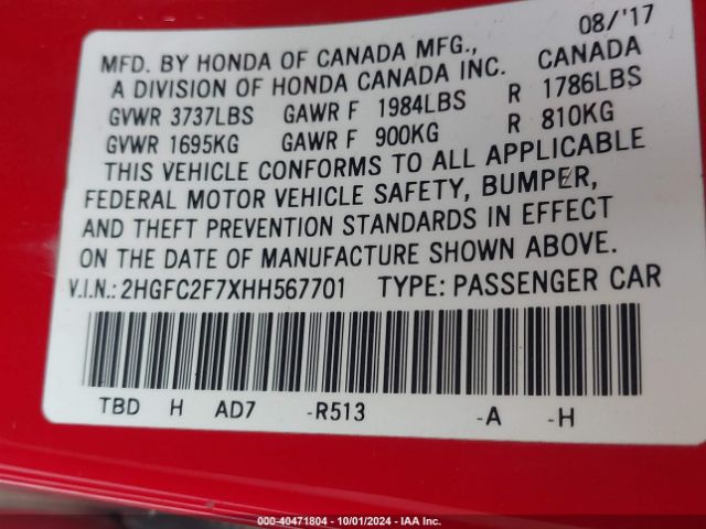 Photo 8 VIN: 2HGFC2F7XHH567701 - HONDA CIVIC 