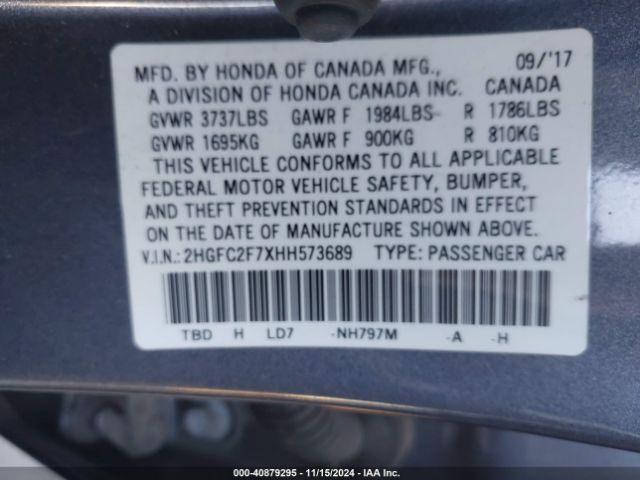 Photo 8 VIN: 2HGFC2F7XHH573689 - HONDA CIVIC 