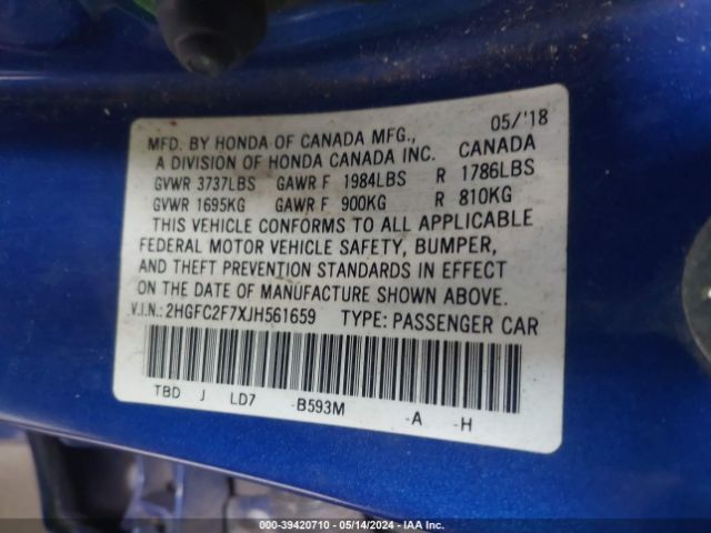 Photo 8 VIN: 2HGFC2F7XJH561659 - HONDA CIVIC 