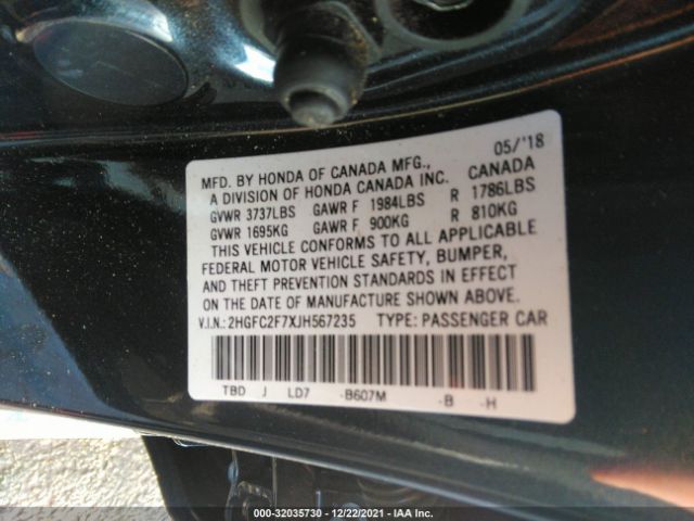 Photo 8 VIN: 2HGFC2F7XJH567235 - HONDA CIVIC SEDAN 