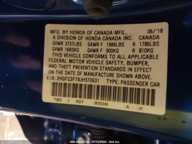 Photo 8 VIN: 2HGFC2F7XJH572631 - HONDA CIVIC 