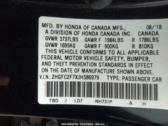 Photo 8 VIN: 2HGFC2F7XJH586979 - HONDA CIVIC SEDAN 