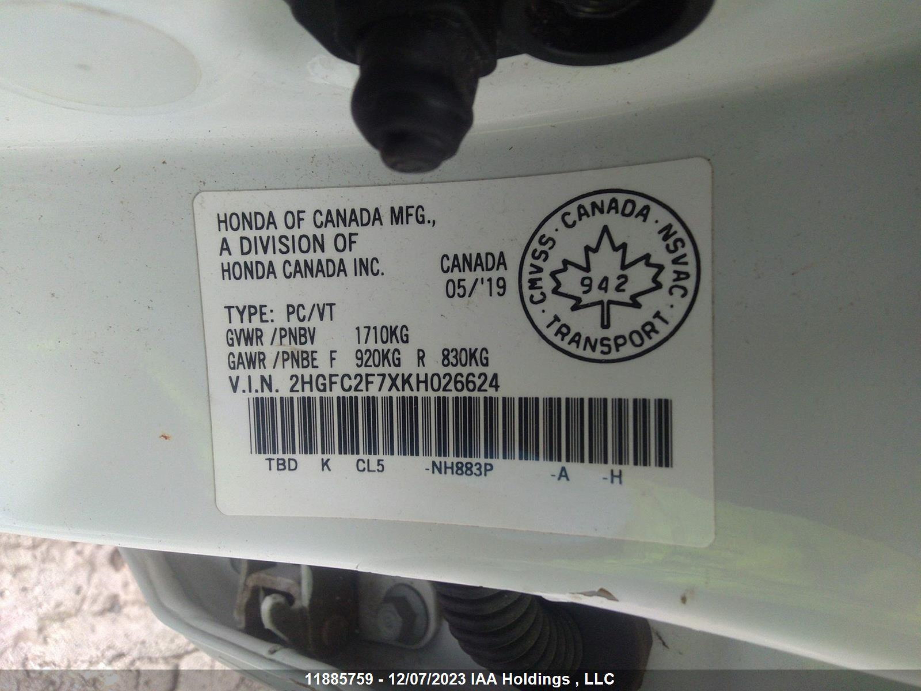 Photo 8 VIN: 2HGFC2F7XKH026624 - HONDA CIVIC 