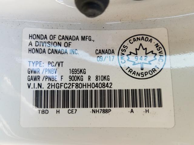 Photo 9 VIN: 2HGFC2F80HH040842 - HONDA CIVIC EX 