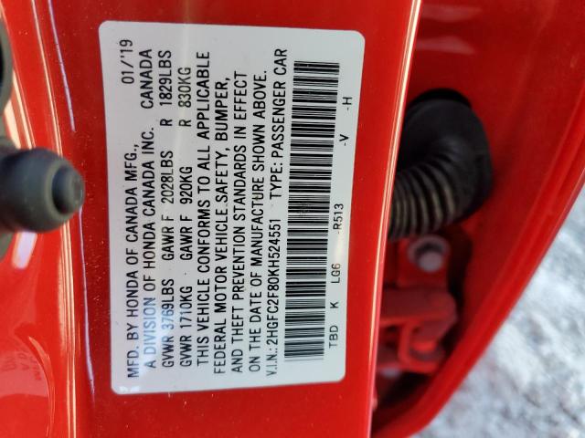 Photo 11 VIN: 2HGFC2F80KH524551 - HONDA CIVIC 