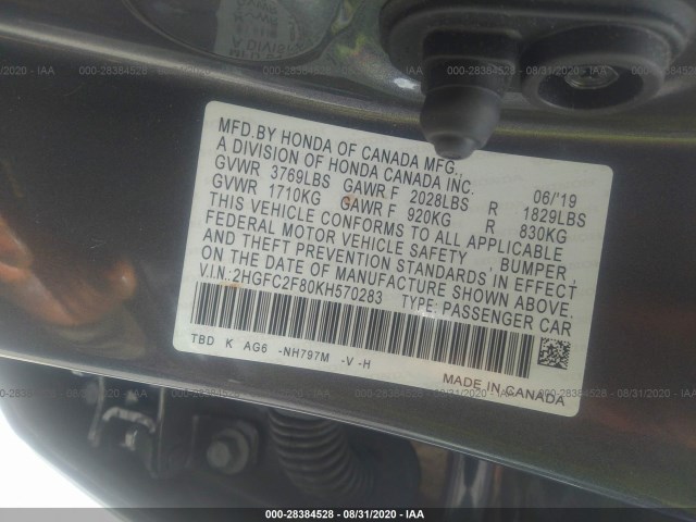 Photo 8 VIN: 2HGFC2F80KH570283 - HONDA CIVIC SEDAN 