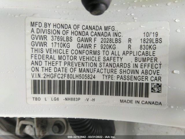 Photo 8 VIN: 2HGFC2F80LH505824 - HONDA CIVIC SEDAN 