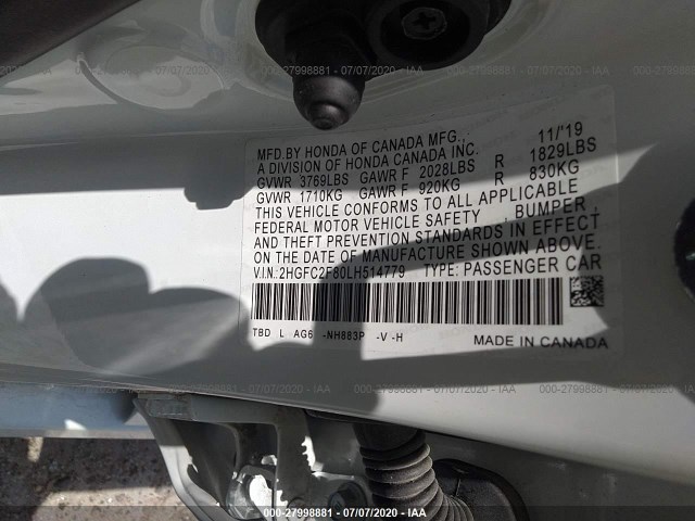 Photo 8 VIN: 2HGFC2F80LH514779 - HONDA CIVIC SEDAN 