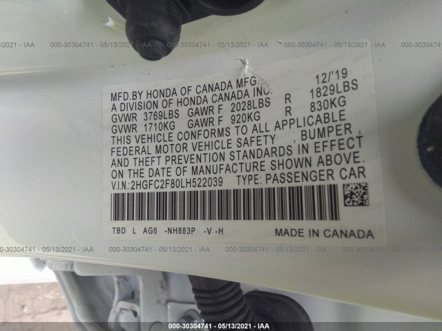 Photo 8 VIN: 2HGFC2F80LH522039 - HONDA CIVIC SEDAN 