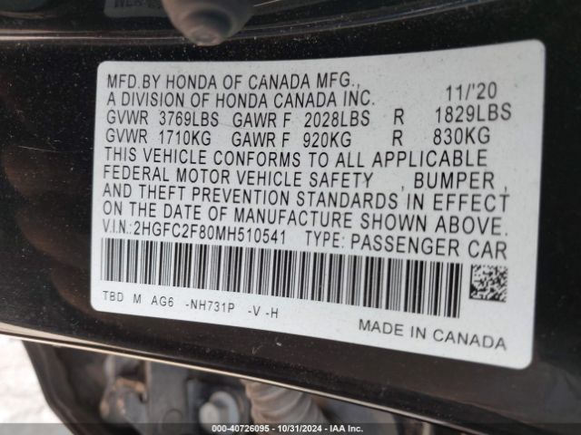 Photo 8 VIN: 2HGFC2F80MH510541 - HONDA CIVIC 