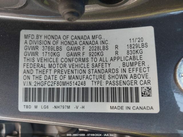 Photo 8 VIN: 2HGFC2F80MH514248 - HONDA CIVIC 