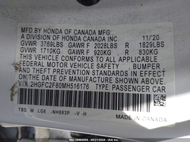 Photo 8 VIN: 2HGFC2F80MH516176 - HONDA CIVIC 