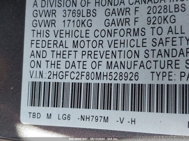 Photo 8 VIN: 2HGFC2F80MH528926 - HONDA CIVIC 