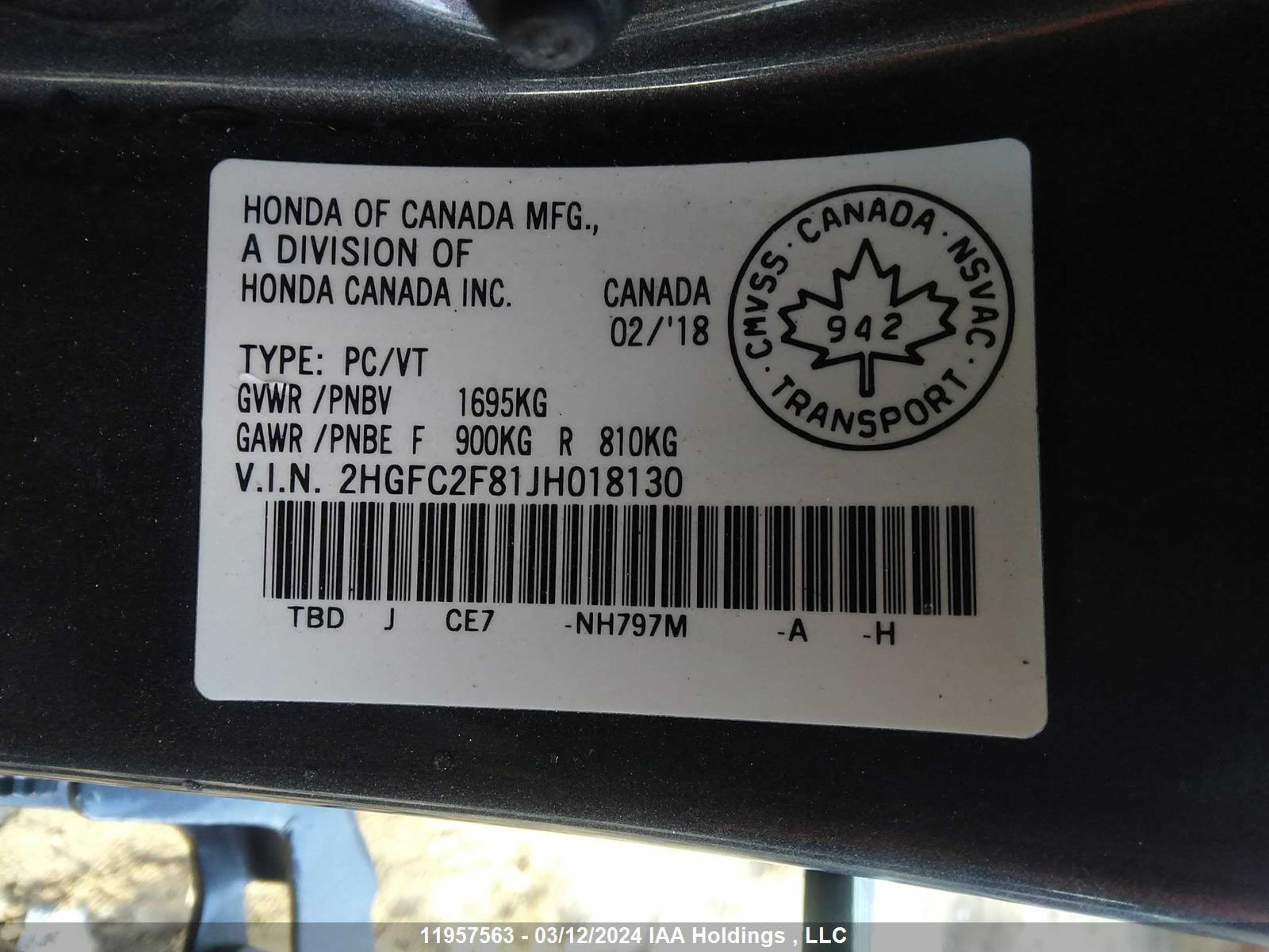 Photo 8 VIN: 2HGFC2F81JH018130 - HONDA CIVIC 