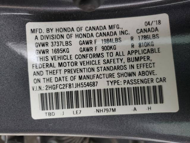 Photo 9 VIN: 2HGFC2F81JH554687 - HONDA CIVIC EX 