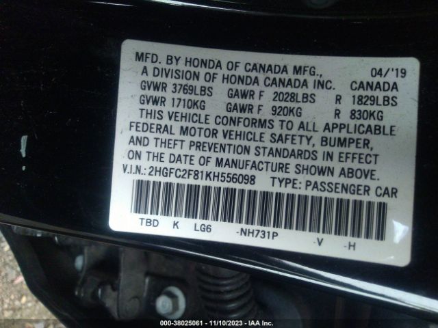 Photo 8 VIN: 2HGFC2F81KH556098 - HONDA CIVIC 