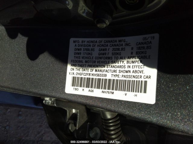 Photo 8 VIN: 2HGFC2F81KH565559 - HONDA CIVIC SEDAN 