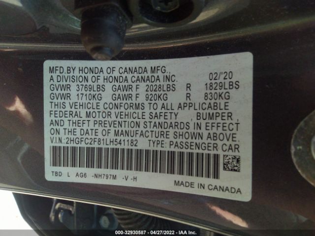 Photo 8 VIN: 2HGFC2F81LH541182 - HONDA CIVIC SEDAN 