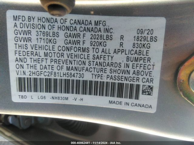 Photo 8 VIN: 2HGFC2F81LH584730 - HONDA CIVIC 