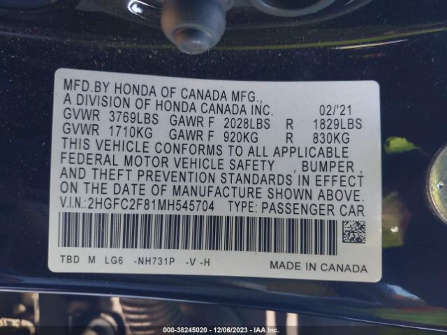 Photo 8 VIN: 2HGFC2F81MH545704 - HONDA CIVIC 