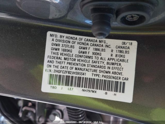 Photo 8 VIN: 2HGFC2F82JH595541 - HONDA CIVIC 