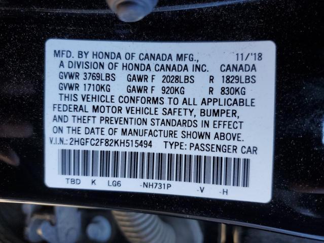 Photo 11 VIN: 2HGFC2F82KH515494 - HONDA CIVIC SPOR 