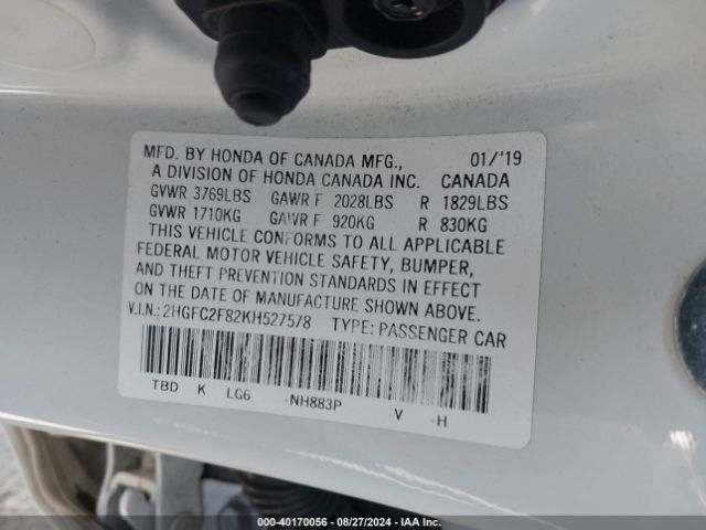 Photo 8 VIN: 2HGFC2F82KH527578 - HONDA CIVIC 