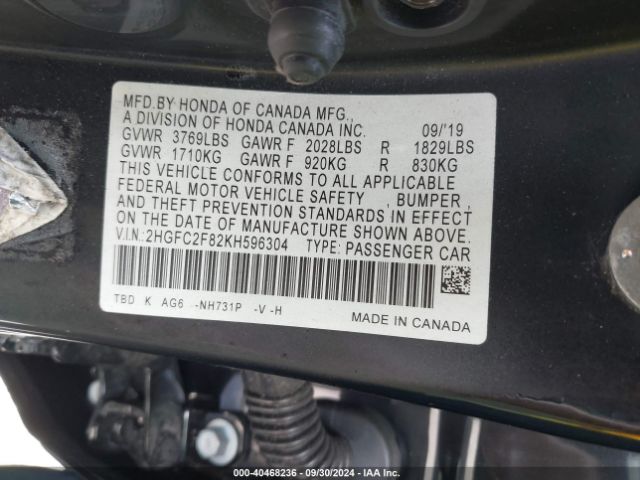 Photo 8 VIN: 2HGFC2F82KH596304 - HONDA CIVIC 