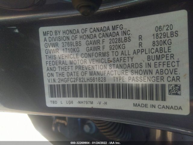 Photo 8 VIN: 2HGFC2F82LH561828 - HONDA CIVIC SEDAN 