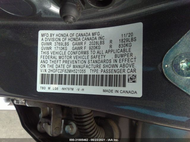 Photo 8 VIN: 2HGFC2F82MH521055 - HONDA CIVIC SEDAN 