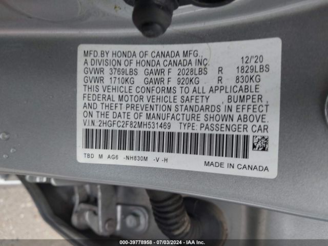 Photo 8 VIN: 2HGFC2F82MH531469 - HONDA CIVIC 