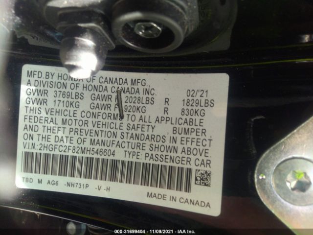 Photo 8 VIN: 2HGFC2F82MH546604 - HONDA CIVIC SEDAN 