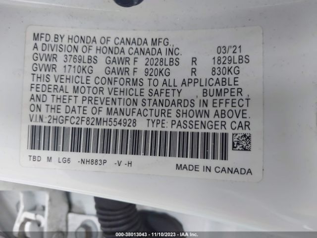 Photo 8 VIN: 2HGFC2F82MH554928 - HONDA CIVIC 