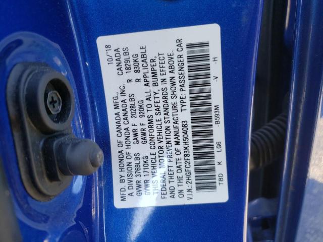 Photo 12 VIN: 2HGFC2F83KH504083 - HONDA CIVIC 