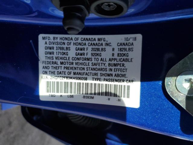 Photo 11 VIN: 2HGFC2F83KH506058 - HONDA CIVIC 