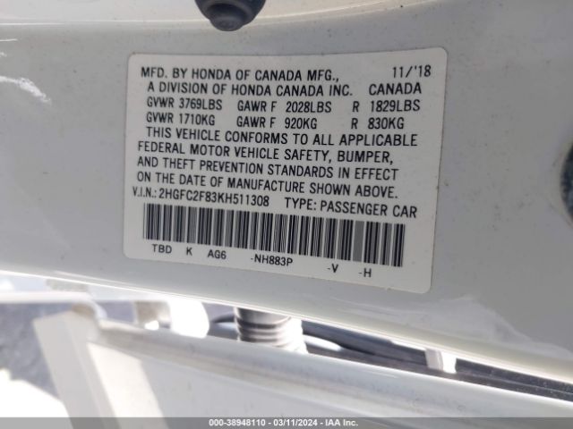 Photo 8 VIN: 2HGFC2F83KH511308 - HONDA CIVIC 