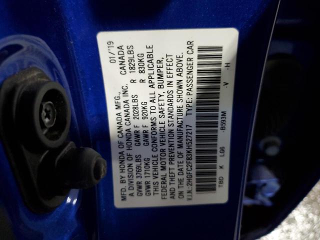 Photo 11 VIN: 2HGFC2F83KH527217 - HONDA CIVIC 