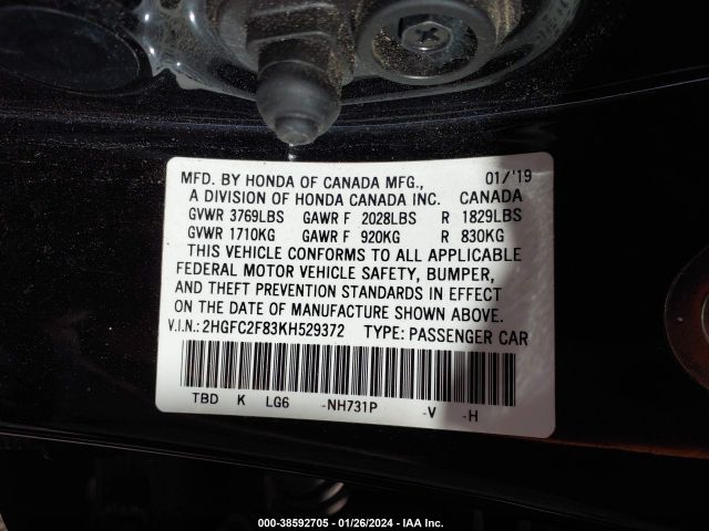 Photo 8 VIN: 2HGFC2F83KH529372 - HONDA CIVIC 