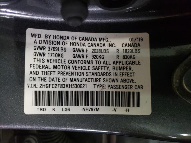 Photo 11 VIN: 2HGFC2F83KH530621 - HONDA CIVIC 