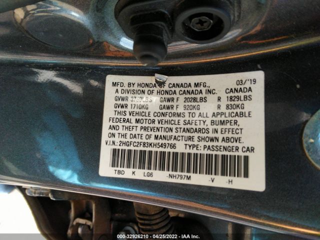 Photo 8 VIN: 2HGFC2F83KH549766 - HONDA CIVIC SEDAN 