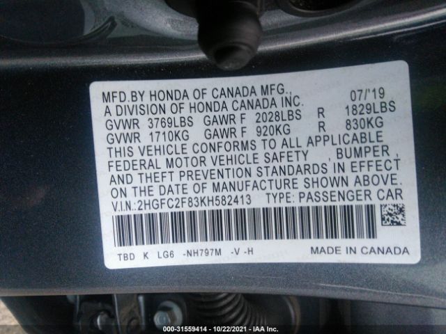 Photo 8 VIN: 2HGFC2F83KH582413 - HONDA CIVIC SEDAN 