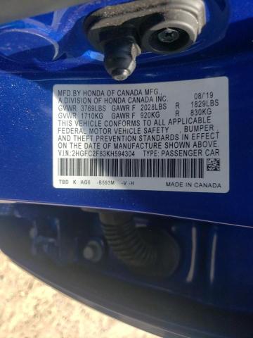 Photo 9 VIN: 2HGFC2F83KH594304 - HONDA CIVIC SPOR 