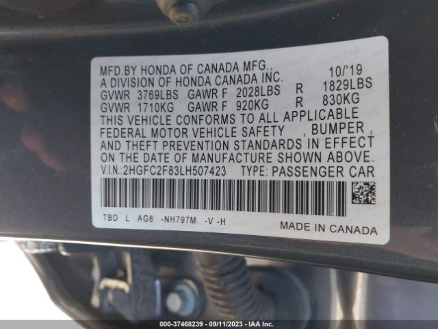 Photo 8 VIN: 2HGFC2F83LH507423 - HONDA CIVIC 